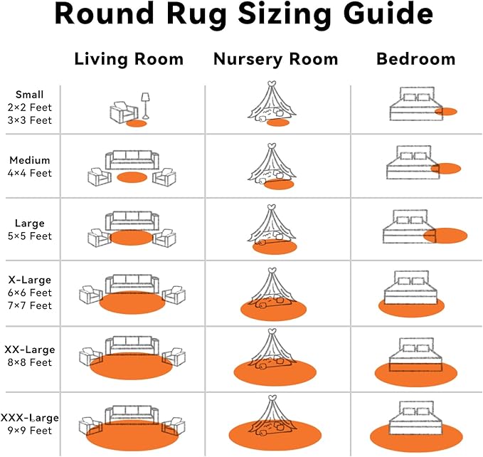 OLANLY Orange Round Rugs for Bedroom - Machine Washable, 9 ft Circle Area Rugs for Living Room, Soft and Fluffy Shaggy Carpet for Teen Girl and Boys, Nursery Rooms, Dorms, Home Decor Aesthetic