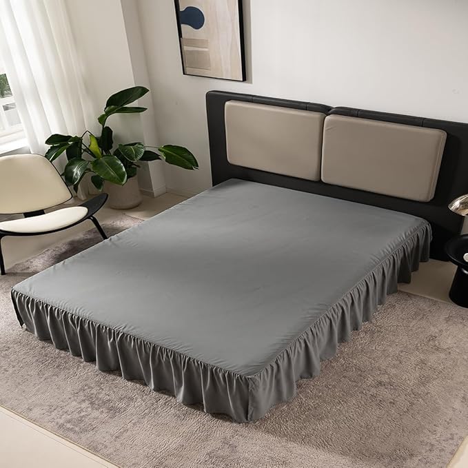 Grey Bed Skirt King Size Ruffled Bed Skirt with Split Corners, King Bed Skirt 12 Inch Drop, King Size Bed Skirt Grey for Ruffled Bed Skirt with Split Corners, Bed Skirt King Size