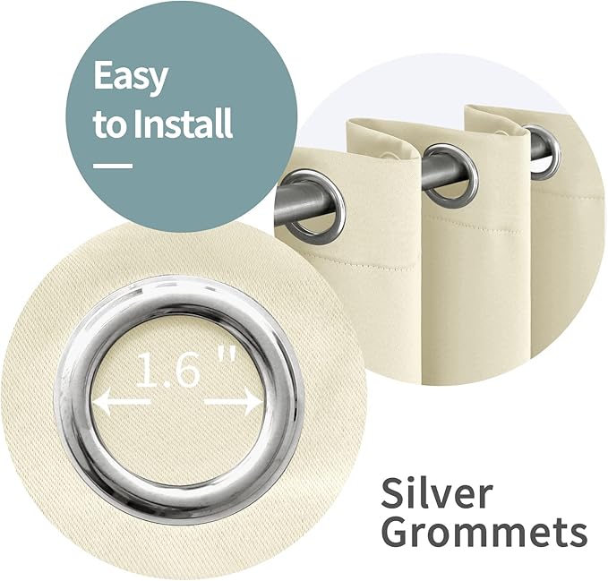 BGment Short 100% Blackout Curtains for Bedroom, Thermal Insulated Energy Efficiency Noise Reducing Grommet Curtains 45 Inch Length with Liner for Small Window 2 Panels Each 52 Inch Wide, Cream
