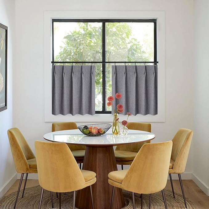 Wdfour24x36 Inch Pinch Pleated Blackout Cafe Curtains - Pack of 2, 100% Light Blocking Back Tab Drapes for Half Windows, Kitchen & Bathroom Short Curtains in Dark Gray