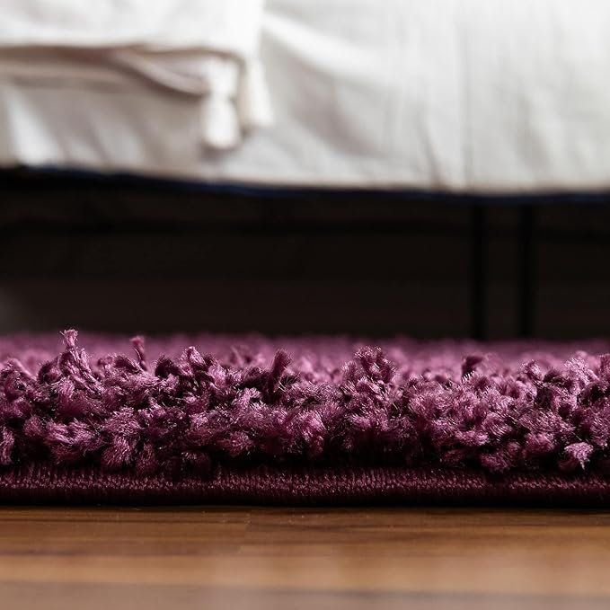 Unique Loom Solid Shag Collection Area Rug (3' 3" x 5' 3" Oval, Eggplant Purple)