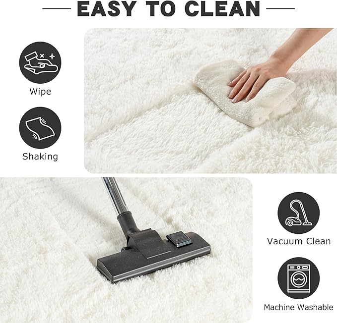 Round White Rug for Bedroom, 6 ft Circle Area Rugs for Living Room, Soft Fluffy Shag Carpet for Teen Girls Boys Nursery Room Dorm Home Decor Aesthetic