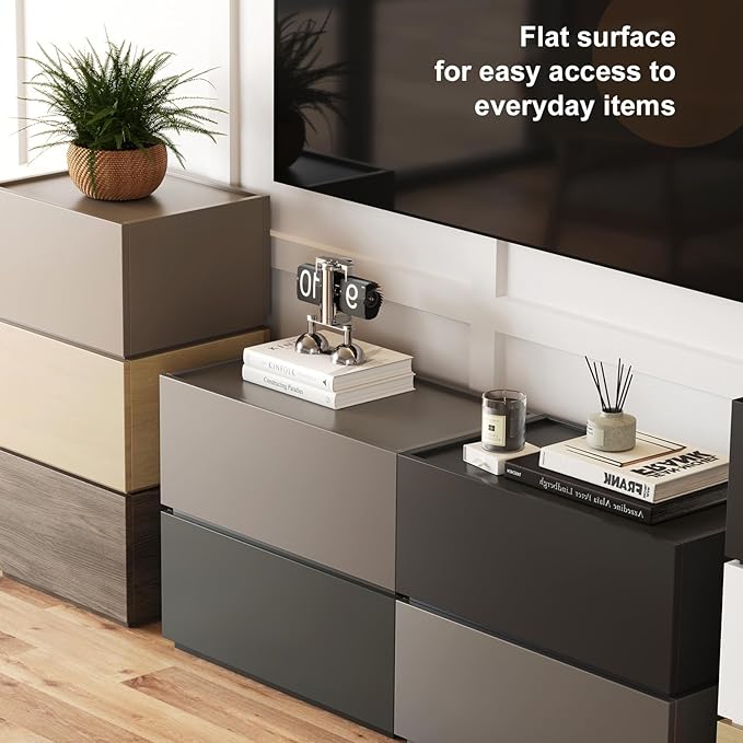 Stackable Storage Drawers, Wooden Drawer Storage Organizer, Modern Nightstands with Wooden Drawers, Small Storage Cabinet, Modular Design, Available in 2 Sizes for Versatile Use Black Large
