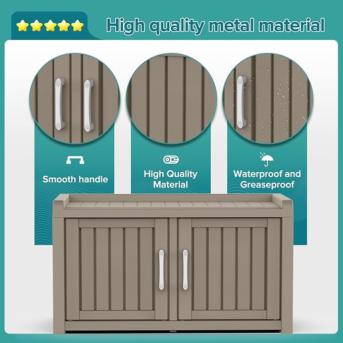 ROJIK Shoe Cabinet Waterproof UV-Resistant,Storage Bench Indoor Outdoor with Adjustable Shelves,for Entryway Bedroom,Hallway,Living Room(Double Door,Grey)