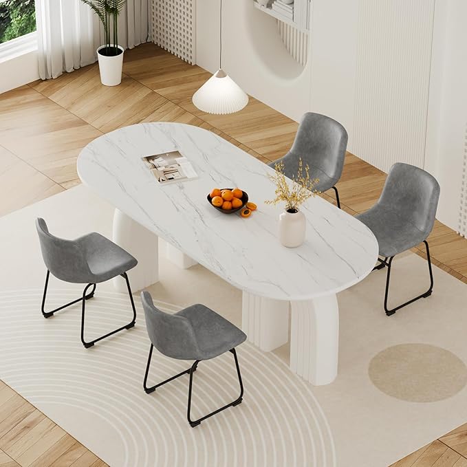 Dining Chairs Set of 2, 18 Inch Modern Armless Dining Chair with Back, Faux Leather Kitchen Dining Room Chair with Metal Legs for Home, Bistro Coffee Shops (Grey)