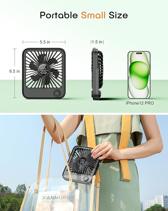 FadFun Small Desk Fan Personal Fans,100Speed Adjustable Quiet Small Portable Fan,Intelligent display of remaining hours for Office Bedroom Home Desk Black