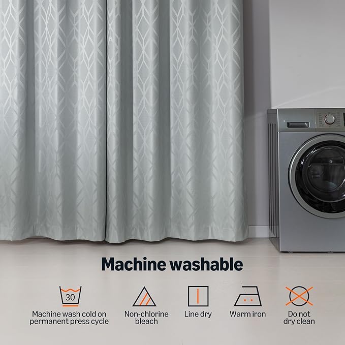Amazon Basics Jacquard 2-Piece 100% Blackout Curtains, Living Room and Bedroom Drapes, Thermal Insulated Window Treatment, 42"x84", Light Grey