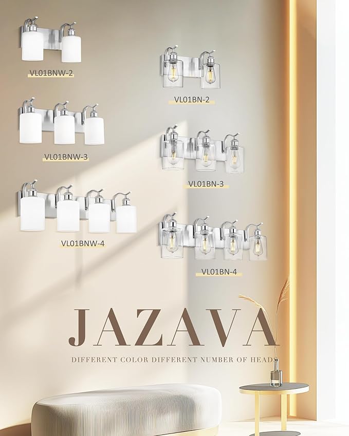 Milk Glass Bathroom Light, 2-Light Vanity Light Fixture, Brushed Nickel Wall Sconce, VL01BNW-2
