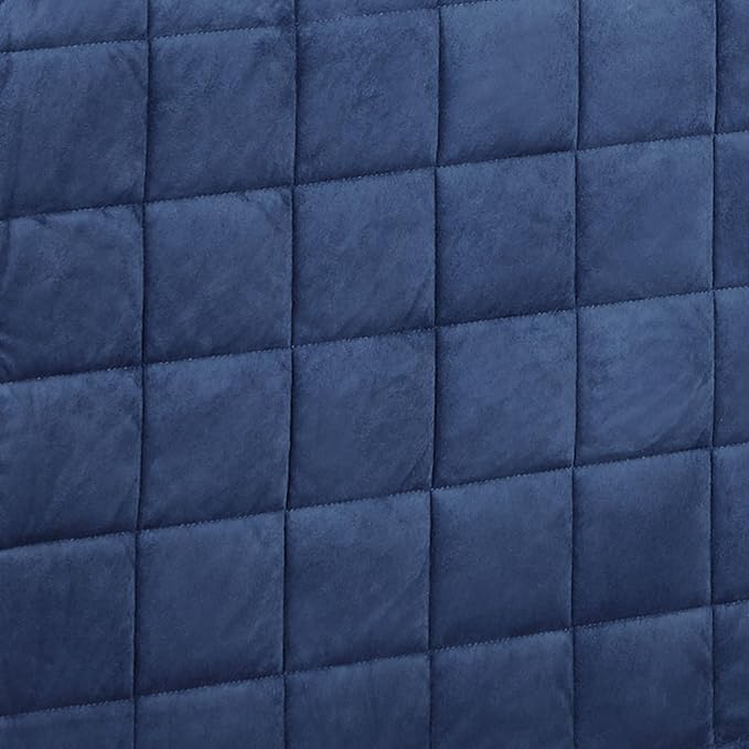 Camden Luxury Bedding | Warm Indigo Color | Fitted Hollywood Daybed Bedding | Faux Suede Box Quilted Design | 5 Piece Set Includes Extra Long Hollywood Cover, 2 Bolster Shams, and 2 Bolster Pillows