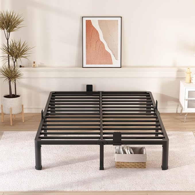 FUIOBYVV 12 Inch Full Bed Frame with Round Corner Edge Legs 3500 lbs Metal Heavy Duty Steel Slats Support No Box Spring Needed Platform Noise Free Easy Assembly