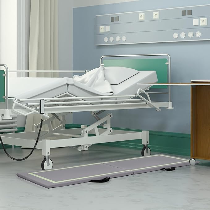 Winado Fall Mat for Elderly, 72" x 23" Bi-Fold Floor Mat Bedside Anti-Slip Protection Standing Safety Mats Reduce Risk for Elderly, Patients, Home or Hospital Care, Grey