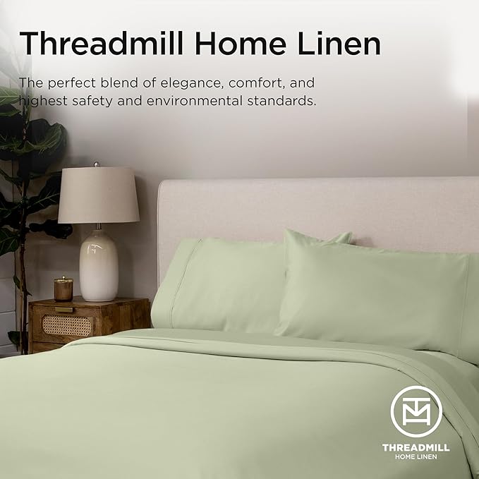 Threadmill Luxury Supima Cotton Sheets, 1200 Thread Count Soft 100% Cotton Sheets for King Size Bed, 4 Pc Sage Green King Bed Sheets Set, 5-Star Egyptian Hotel Quality with Elasticized Deep Pocket