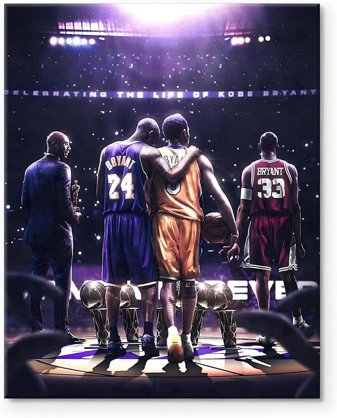 Kobe Bryant Legacy Canvas Wall Art Print Poster, Iconic Inspirational Sports Picture Artwork, Motivational Mamba Mentality Painting Wall Decor for Office Gym Home Living Room Bedroom, Framed 11x14inch