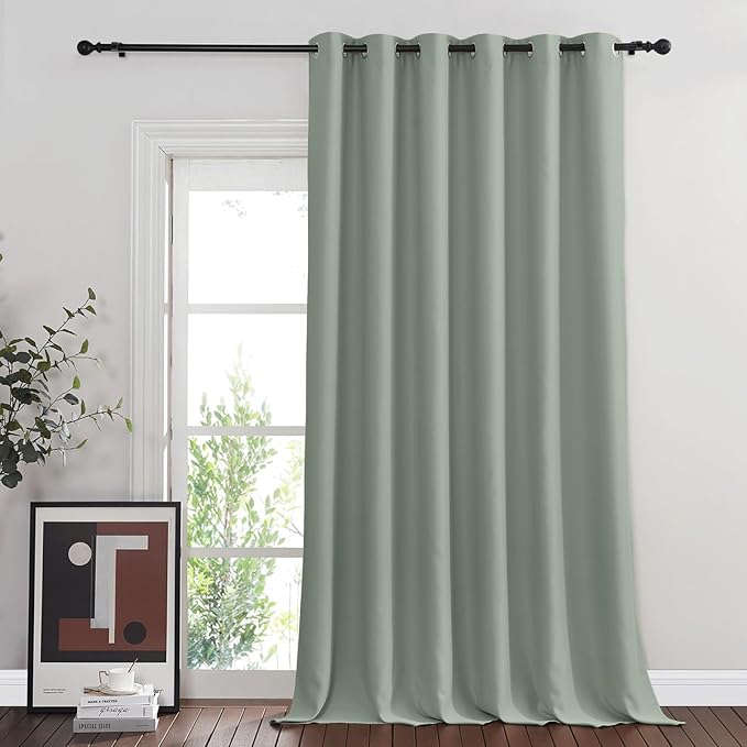 NICETOWN Room Divider Curtain 132 Inches Long, Wide Blackout Sliding Door Curtain for Bedroom, Room Darkening Privacy Window Curtain for Patio Door (1 Panel Set, Sage Green, 80 x 132 Inch)