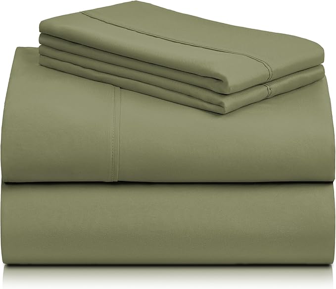 LuxClub 4 PC Full Sheet Set, Deep Pockets Wrinkle Free Cooling Bed Sheets Hotel Bedding for Women, Men, Kids & Teens, Includes 1 Fitted Sheet, 1 Flat Sheet and 2 Pillowcases-Soft Olive