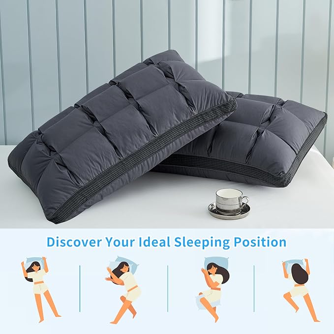 YOUR MOON Soft Pillow Standard for Sleeping, Super Soft Support Down Alternative Pillow, 100% Cotton Shell Luxury Comfy Fluffy Bed Pillows for Sleep(Gray)