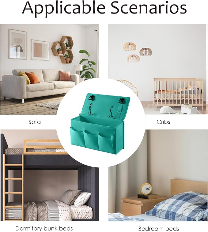 LASAMOLL Bedside Caddy Bedside Storage Organizer,Bed Caddy With Thickened Material Suitable for Homes, Dormitories, Hospitals, Cribs, RVs,Great for Magazines,Books,Remote, Phone (Green)