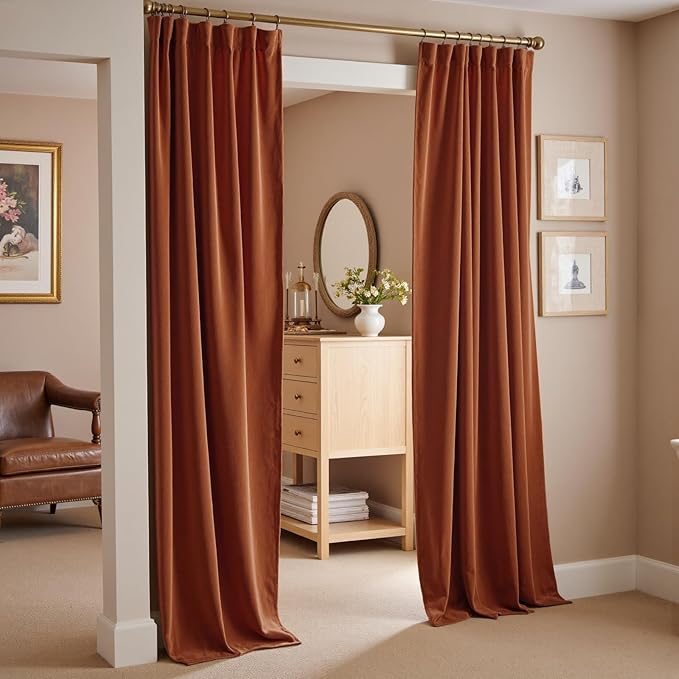 Lazzzy Velvet Blackout Curtains Thermal Insulated Room Window Drapes Super Soft Luxury Curtains for Living Room Bedroom Rod Pocket 2 Panels, Burnt Orange, 52" W x 120" L