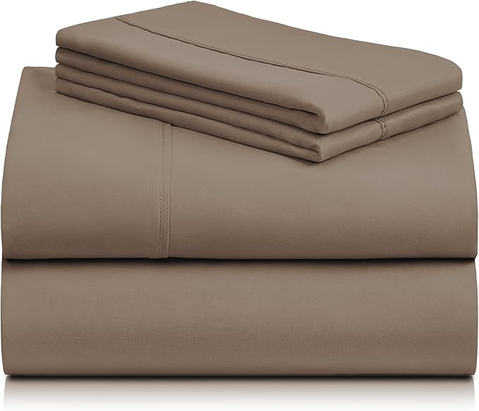 LuxClub 4 PC Full Sheet Set, Deep Pockets Wrinkle Free Cooling Bed Sheets Hotel Bedding for Women, Men, Kids & Teens, Includes 1 Fitted Sheet, 1 Flat Sheet and 2 Pillowcases-Soft Dark Khaki