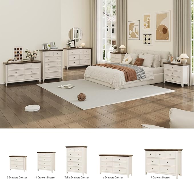 Farmhouse 3-Drawer Dresser for Bedroom - 31.5" Wide 3 Chest of Drawers Storage Cabinet as Nightstand or Bedside Dresser(Antique White & Brown)