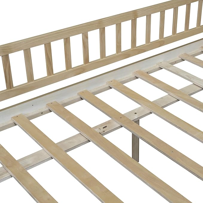 Bellemave Full Size Bed Frames with Rails for Kids, Full daybed Frame with Drawers for Boys/Girls/Adults, Natural