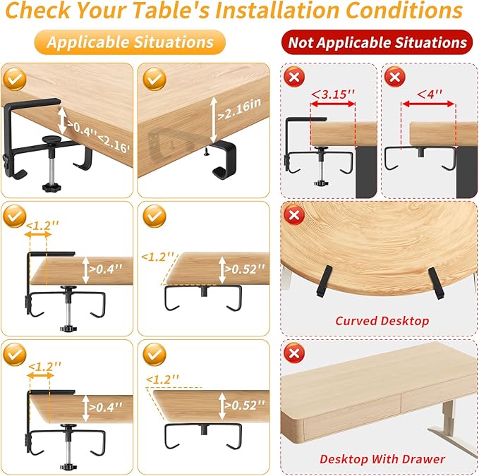 No Drill Under Desk Cable Management Tray, 28" Cord Organizer with Clamp, Fabric Cable Management for Standing Desks, Ideal for Home & Office - Black