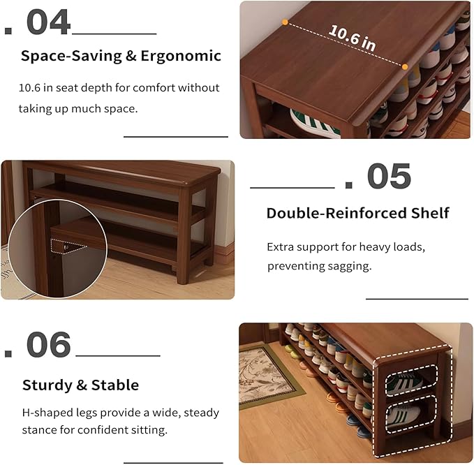 Shoe Rack Bench for Front Door Entrance, Solid Wood Shoe Bench for Closet, Entryway, Mudroom, Hallway, 39.4 inches