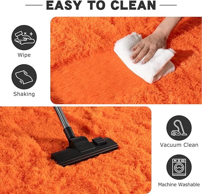 Round Orange Rug for Bedroom, 7 ft Circle Area Rugs for Living Room, Soft Large Fluffy Shag Carpet for Teen Girls Boys Nursery Room Dorm Home Decor Aesthetic