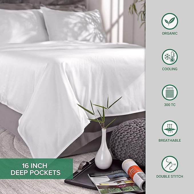 Pure Bamboo Split King Sheets, Genuine 100% Organic Viscose Derived from Bamboo Bed Sheet Set, Soft & Cooling, Double Stitching, 2 Fitted Sheets (Split King, Almond)