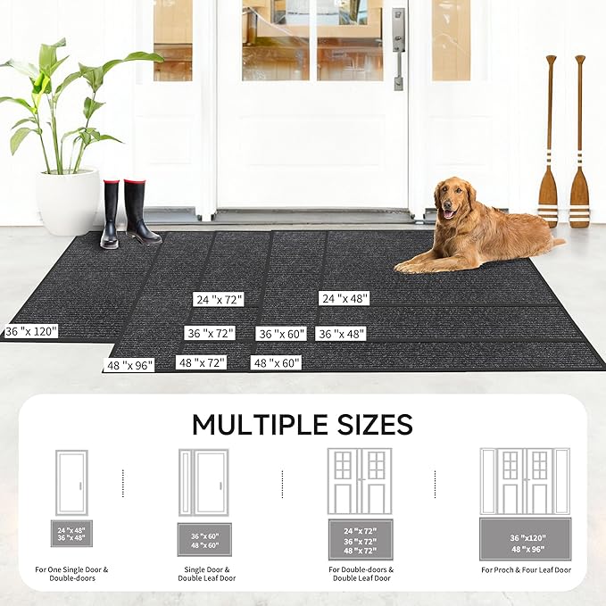 Front Door Mat, Heavy Duty Indoor Outdoor Doormat for Entryway, 96" x 48" Low Profile Outdoor Mats for Home Entrance, Stain and Fade Resistant Welcome Mat for High Traffic Area, Black
