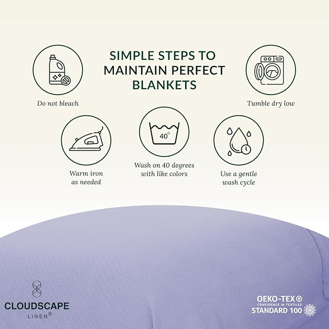 Cloud Scape Linen 100% Cotton Throw Blanket 50x70 Lavender Blue, Luxury All-Season Warmth, Ultra Soft, Oversized Herringbone Gauze Blanket for Winter, Bed, Couch & Sofa Decor, Best Gift Idea