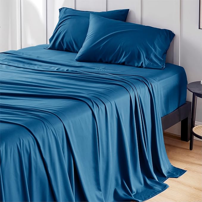 Bedsure King Size Sheets Set, Cooling Sheets for Hot Sleepers, Rayon Derived from Bamboo, Breathable & Soft, Deep Pocket Up to 16 Inches, Hotel Luxury Silky Bedding, Teal