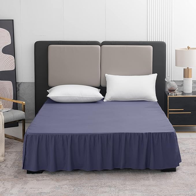 Navy Blue Bed Skirt Twin Size Ruffled Bed Skirt with Split Corners, 16 Inch Drop Dust Ruffle Bed Skirts with Platform, Navy Blue