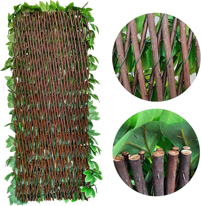 Sumery Expandable Fence Privacy Screen for Balcony Patio Outdoor,Decorative Faux Ivy Fencing Panel,Artificial Hedges (Single Sided Leaves) (1, Peony Leaf)