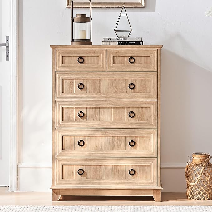 Farmhouse 6 Drawer Dresser for Bedroom, 41" Tall Small Dressers & Chest of Drawers, Rustic Wood Dresser with Metal Handle, Storage Organizer Closet for Living Room, Hallway, Entryway