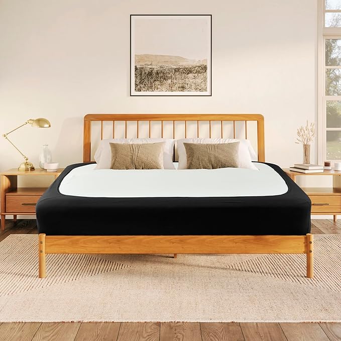 Biscaynebay Decorative Box Spring Cover Full & Full XL Size, Black Luxurious Jersey Knitting Stretchy Wrap Around 4 Sides Bed Skirt for Home/Hotels, Easy Fit Wrinkle Free Machine Washable