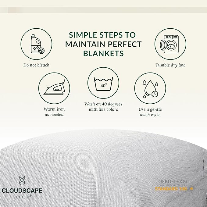 Cloud Scape Linen 100% Cotton Blanket King 92x108 White - Cozy Herringbone Weave, Fits Up to Cal King Beds, Breathable Softness, All-Season Warmth, Heavy Layering Winter Blanket