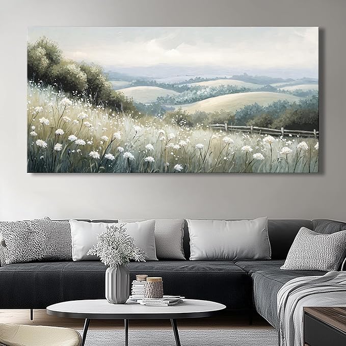 Sea of Flowers Canvas Wall Art - Modern landscape Paintings for Living Room, Bedroom Wall Decor, Framed Wall Art for Home or Office Decoration, Large Wall Art 75x150cm(30x60in)