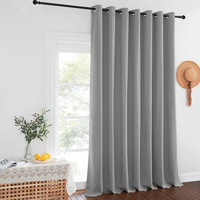 NICETOWN Silver Grey Blackout Curtains for Bedroom/Living Room 132 Inch Length - Thermal Insulated Room Darkening Grommet Top Window Curtains (100 by 132 - Inch, 1 Panel)