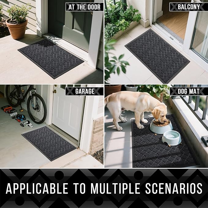 Yimobra Extra Large Door Mat 60x36, All-Season Waterproof Doormat Outdoor Entrance, Heavy Duty Non-Slip Outside Door Mat for Garage Patio Proch Entryway Indoor, Easy Clean, Black Gray