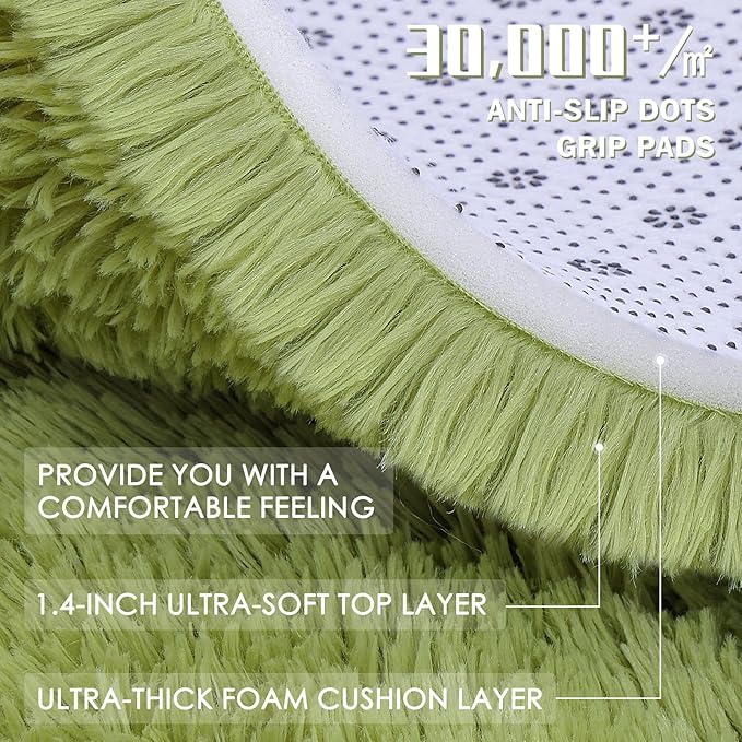 OLANLY 3x5 Machine Washable Small Bedside Rug, Soft Fluffy Shaggy Rugs for Living Room, Bedroom, Indoor Floor Carpet for Kids Girls and Boys, Preppy Dorms, Nursery, Home Decor Aesthetic, Grass Green
