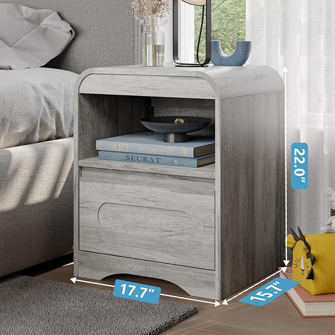 5 Piece Bedroom Sets, Modern Dresser and Nightstand Sets & Bookshelf with Safe Curved Design, Including Tall Bookshelf High & Wide 6 Drawer Dressers and Night Stand Set of 2 for Bedroom, Grey