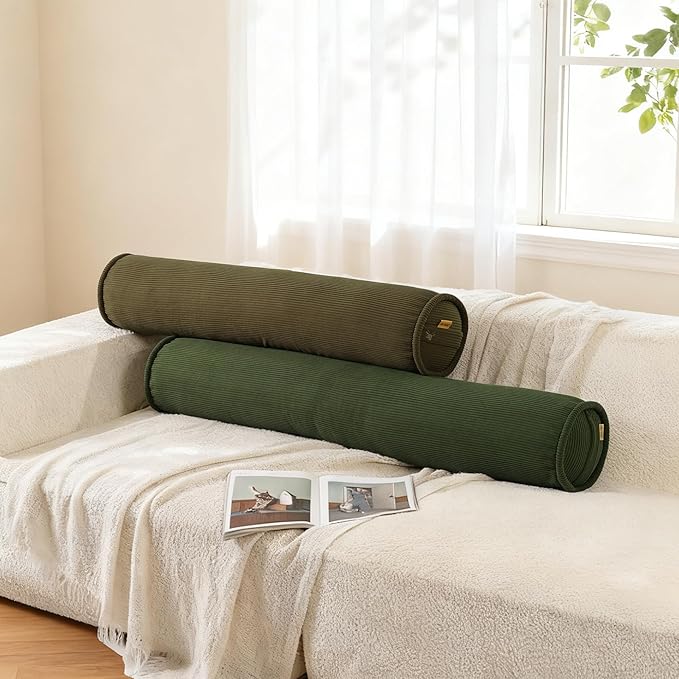 Body Pillow for Adults – Corduroy Long Round Bolster Pillow for Bed, Cuddle Pillow with Full Support for Side Sleepers & Restful Sleep,59 x 7.87 Inches,Martini 0live