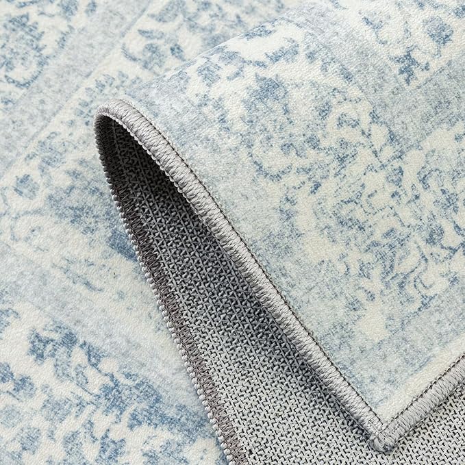 Blue Area Rug 4x6 Office Entryway Rug Machine Washable Kitchen Vintage Distressed Non Slip Carpet Indoor Retro Floral Accent Throw Door Mat for Bathroom Bedroom Dining Living Room