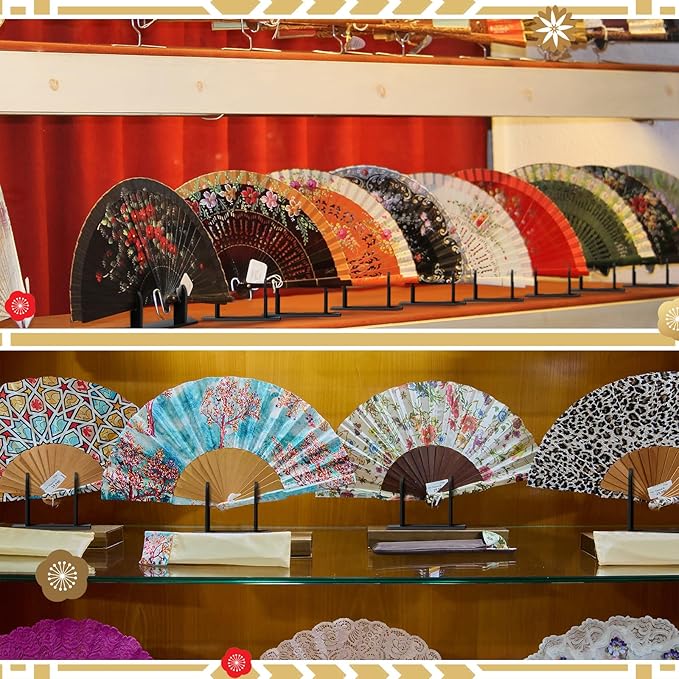 Roowest 4 Pcs Acrylic Fan Display Stand Folding Japanese Chinese Hand Fan Stand Easel Foldable Handheld Display Base Organizer (Black)