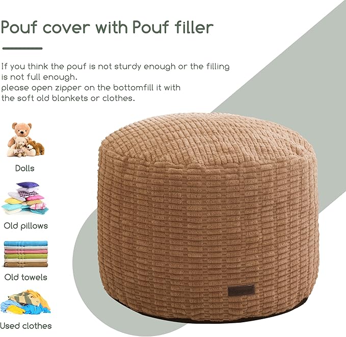 HIGOGOGO Pouf Ottoman Stuffed Round Modern Foam Filled Foot Rest Poufs for Living Room Chair Decorative 20 X 15 Inches Boho Relax Stool for Wedding Christmas Party, Brown