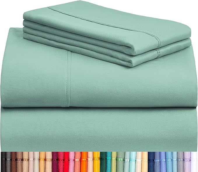 LuxClub 4 PC California King Sheet Set, Deep Pockets Wrinkle Free Cooling Bed Sheets Hotel Bedding for Women, Men, Includes 1 Fitted Sheet, 1 Flat Sheet and 2 Pillowcases-Light Teal