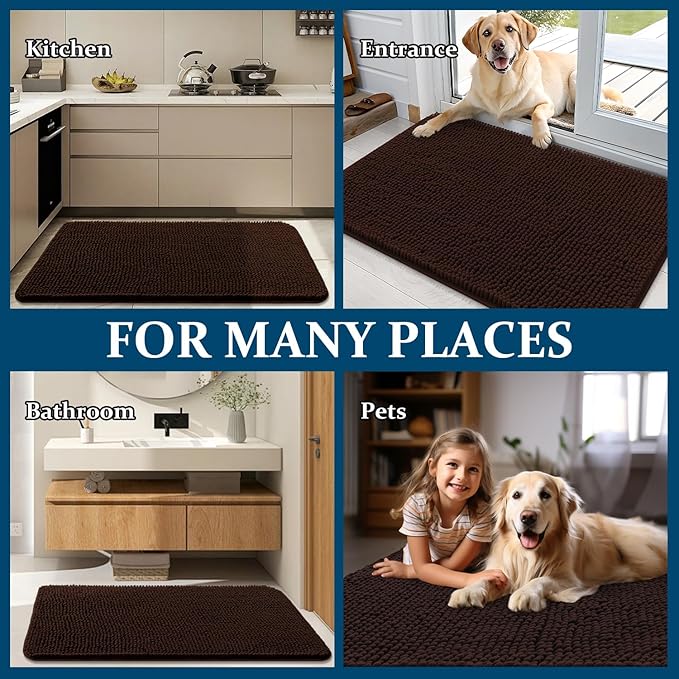OLANLY Dog Door Mat for Muddy Paws 70x32, Absorbs Moisture and Dirt, Absorbent Non-Slip Washable Doormat, Quick Dry Chenille Mud Mat for Dogs, Entry Indoor Entryway Carpet for Inside Floor, Brown