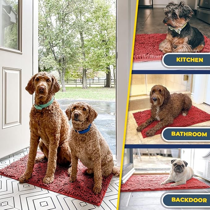 Muddy Mat® | Super Absorbent Door Mat Indoor, Microfiber Quick Dry Chenille Entryway Rug, Non-Slip Front Door Mat, Indoor Mats for Entryway, Machine Washable Pet Rug, Red 59"x24"