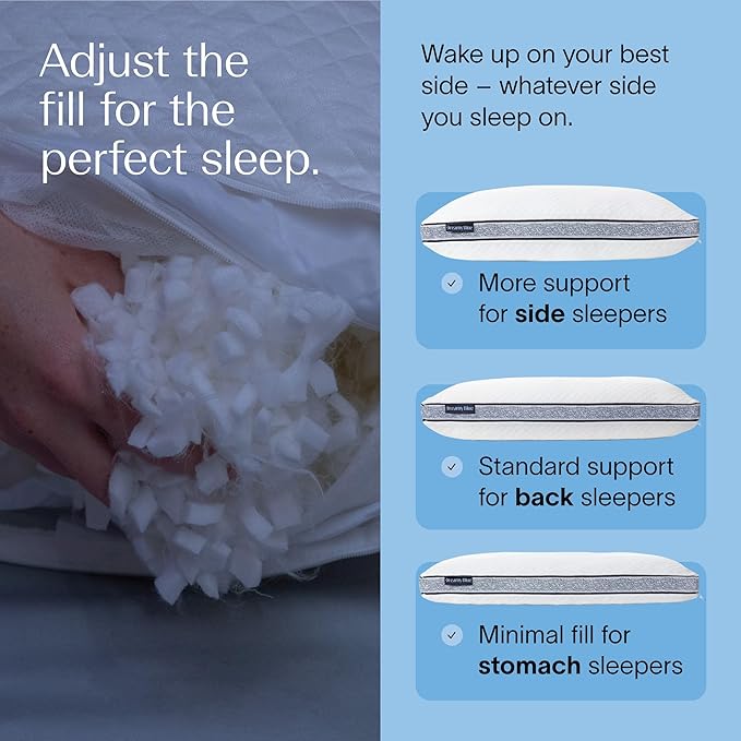 DreamyBlue Gusseted Sapphire Pillow β’ Adjustable Loft, Luxury Cover, Shredded Memory Foam Fill w/Cooling Beads β’ Ideal for Wide Shoulders β’ Neutral Alignment for All β’ CertiPUR-US Certified (Queen)